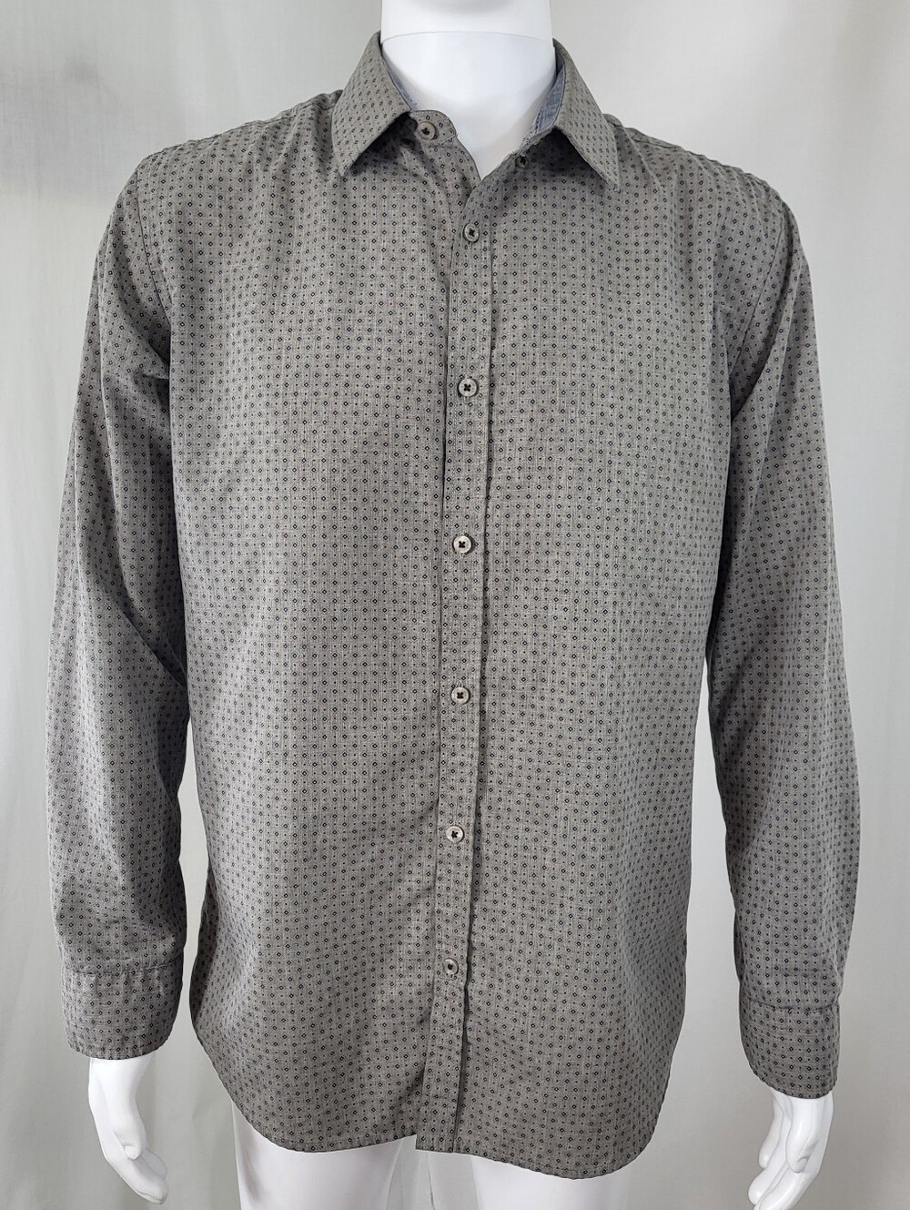 Steel & Jelly Button Down SHIRT Mens Size L Gray Blue Diamond Long Sleeve London